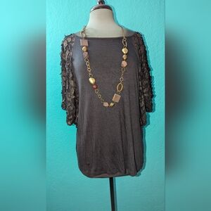 NWOT Elegant Black Lace Sleeve Top